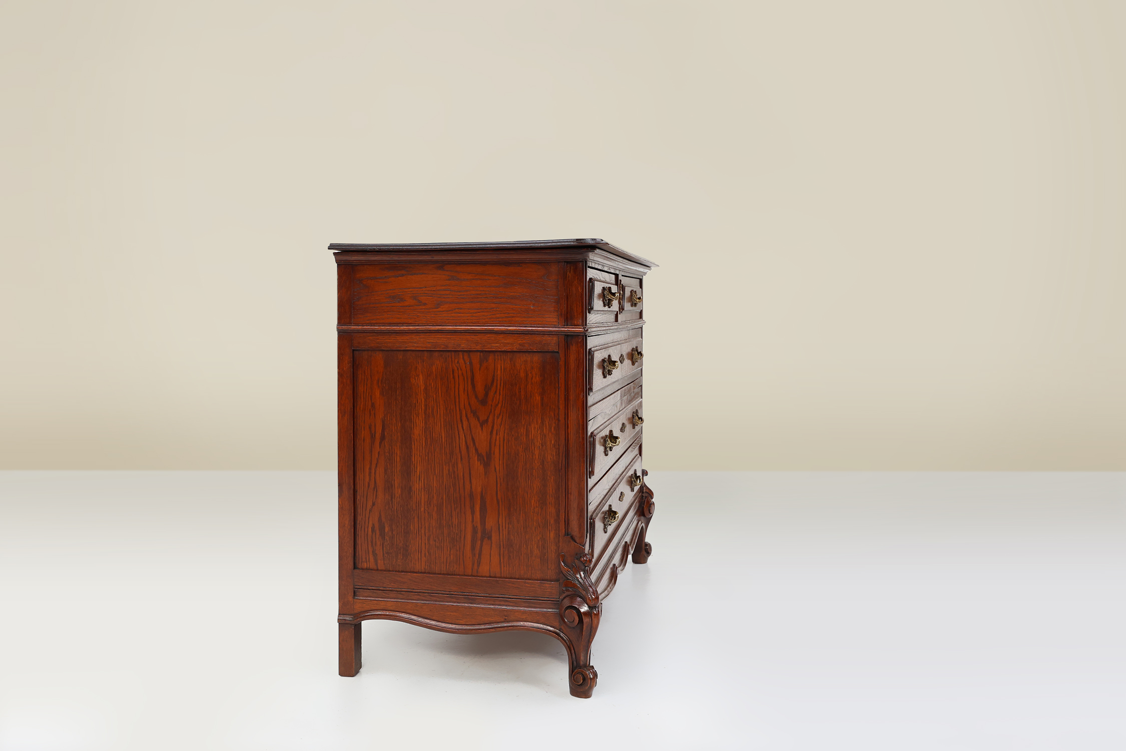 French Antique carved oak chest of drawers thumbnail
